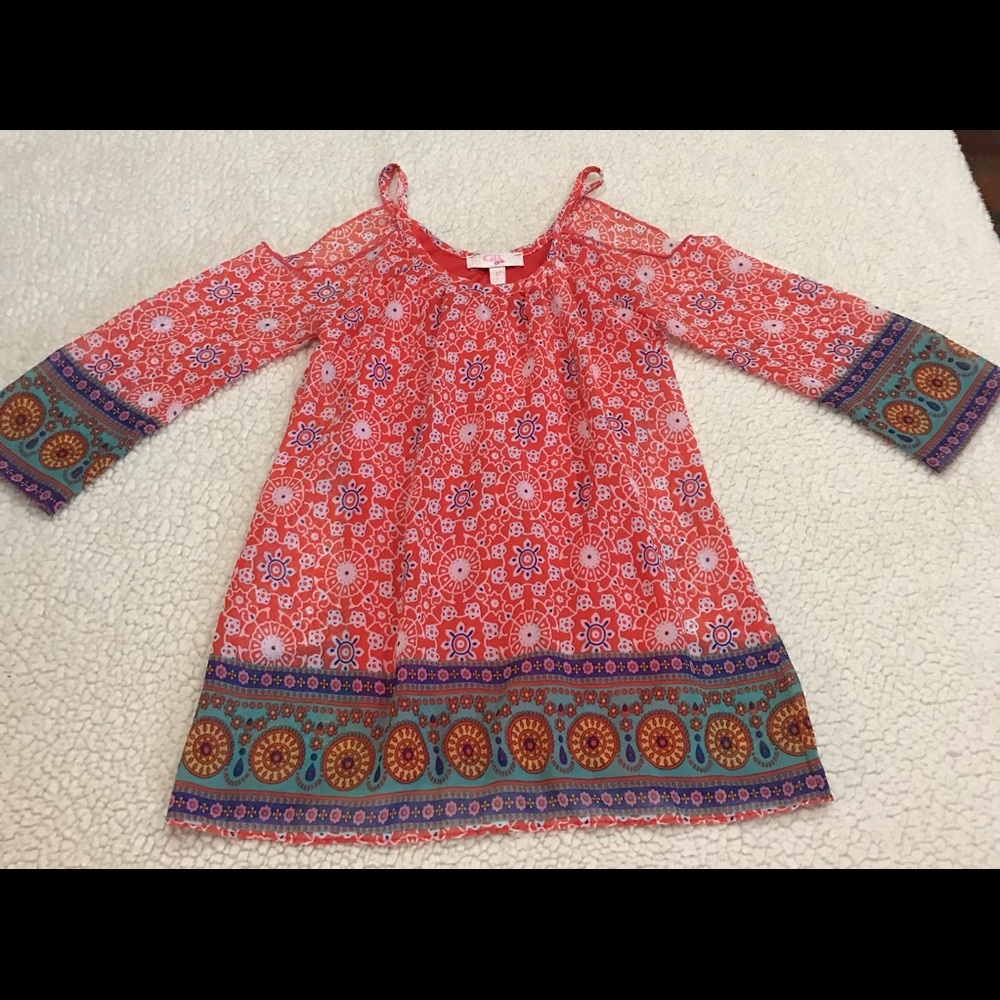 Gianni Bini GB Girls Orange Cold Shoulder Dress 4 / 4T XS 100% Polyester